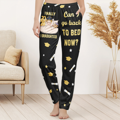 Personalized Sweatpants Graduation Gift Can I Go Back To Bed Now? Funny Custom Lounge Pants For Any Grad