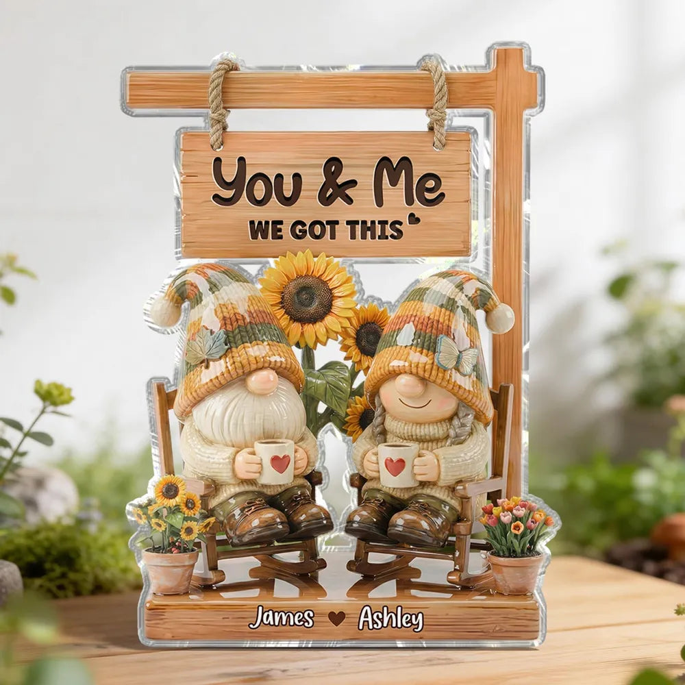 Shaped Acrylic Block Plaque With You & Me Quote Cozy Gnome Couple Shelf Decor A Sweet Personalized Gift for Someone Special