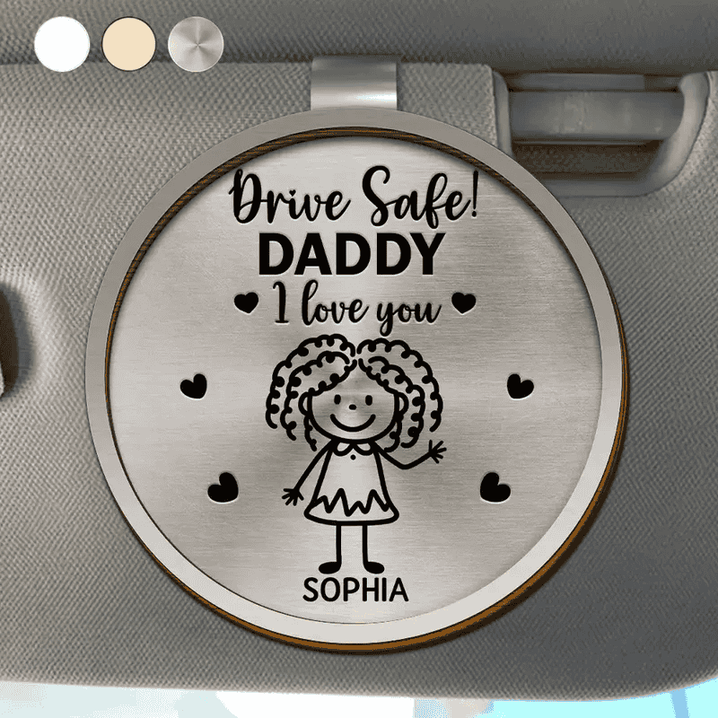 Personalized Car Visor Clip with Drive Safe Daddy Message and Cute Stick Figure - Unique Gift for Dad