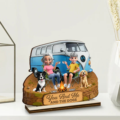 You And Me And The Dogs 2-Layer Wooden Plaque, Custom RV Campfire Scene, Creative Gift for Couples