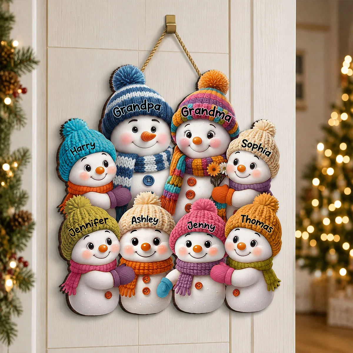 Personalized Wooden Sign, Heartwarming Snowman Grandparents and Grandkids Gathering, Creative Family Gift