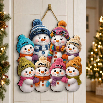 Personalized Wooden Sign, Heartwarming Snowman Grandparents and Grandkids Gathering, Creative Family Gift