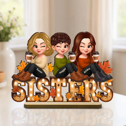 Personalized Wooden Plaque for Sisters, Autumn Theme, Perfect Gift for Best Friends