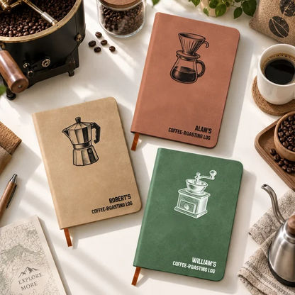 Personalized Coffee-Roasting Leather Journal, Earthy Brewing Keepsake, Creative Gift for a Friend or Dad