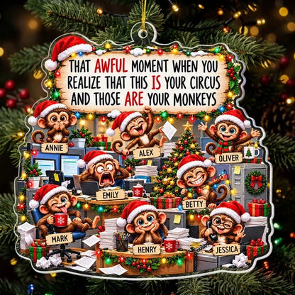 Personalized Acrylic Ornament, Chaotic Monkeys in a Festive Office, Unique Christmas Gift for Coworkers