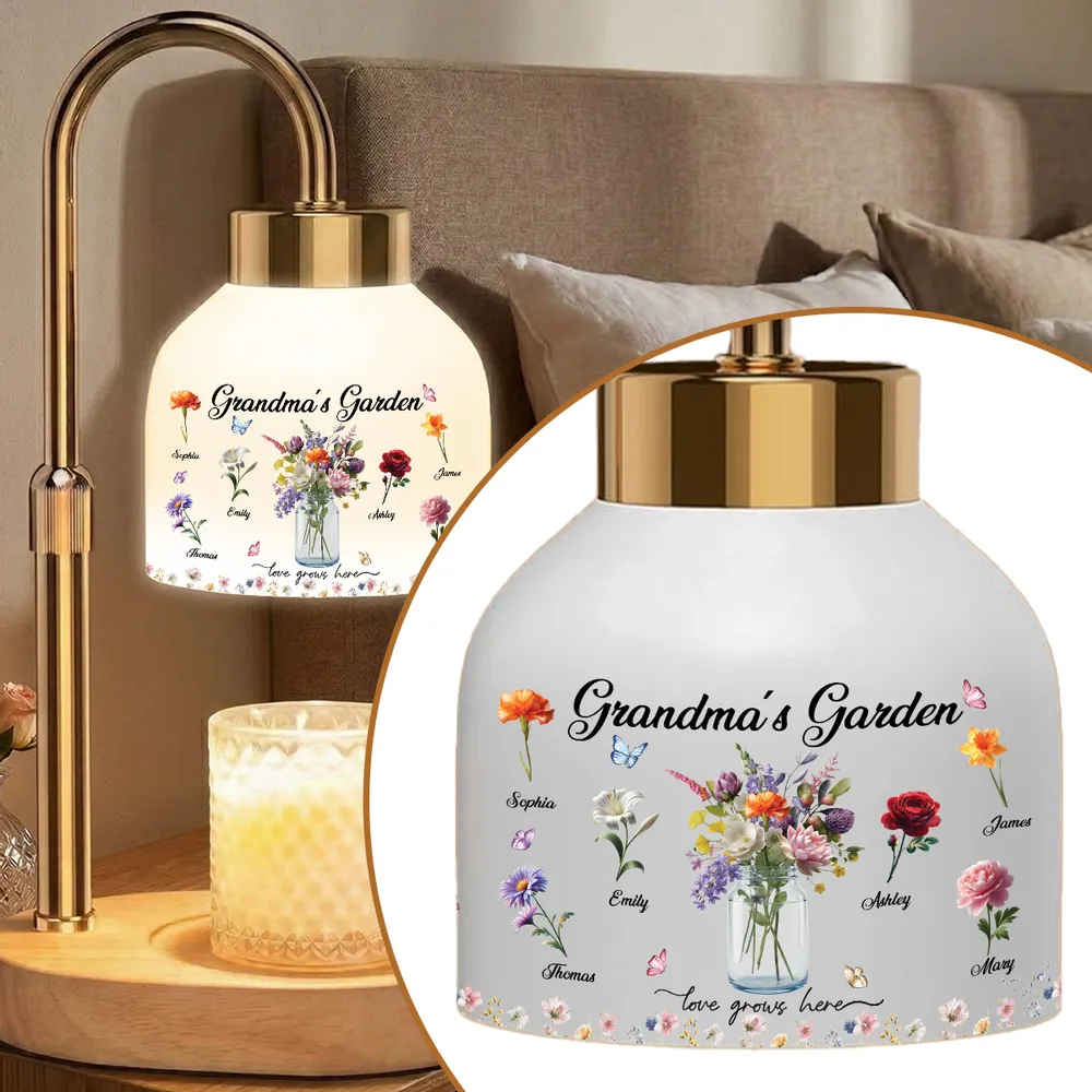 Personalized Candle Warmer Lamp Grandma's Garden Floral Decor, Cozy Bedroom Glow, Unique Gift for Grandma