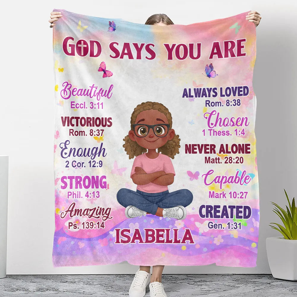 Personalized Fleece Blanket With Faith Quote for Kids, Pastel Butterfly Design, Unique Christian Gift That Reminds Them They're Loved