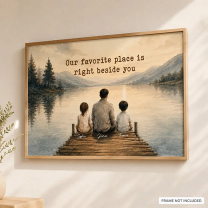 Our Favorite Place Poster, Personalized Dad & Kids Lake Scene, Creative Family Gift