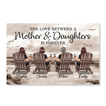 Poster of Mother & Daughters with Coastal Scene Customizable Wall Art Warm Home Decoration Thoughtful Gift