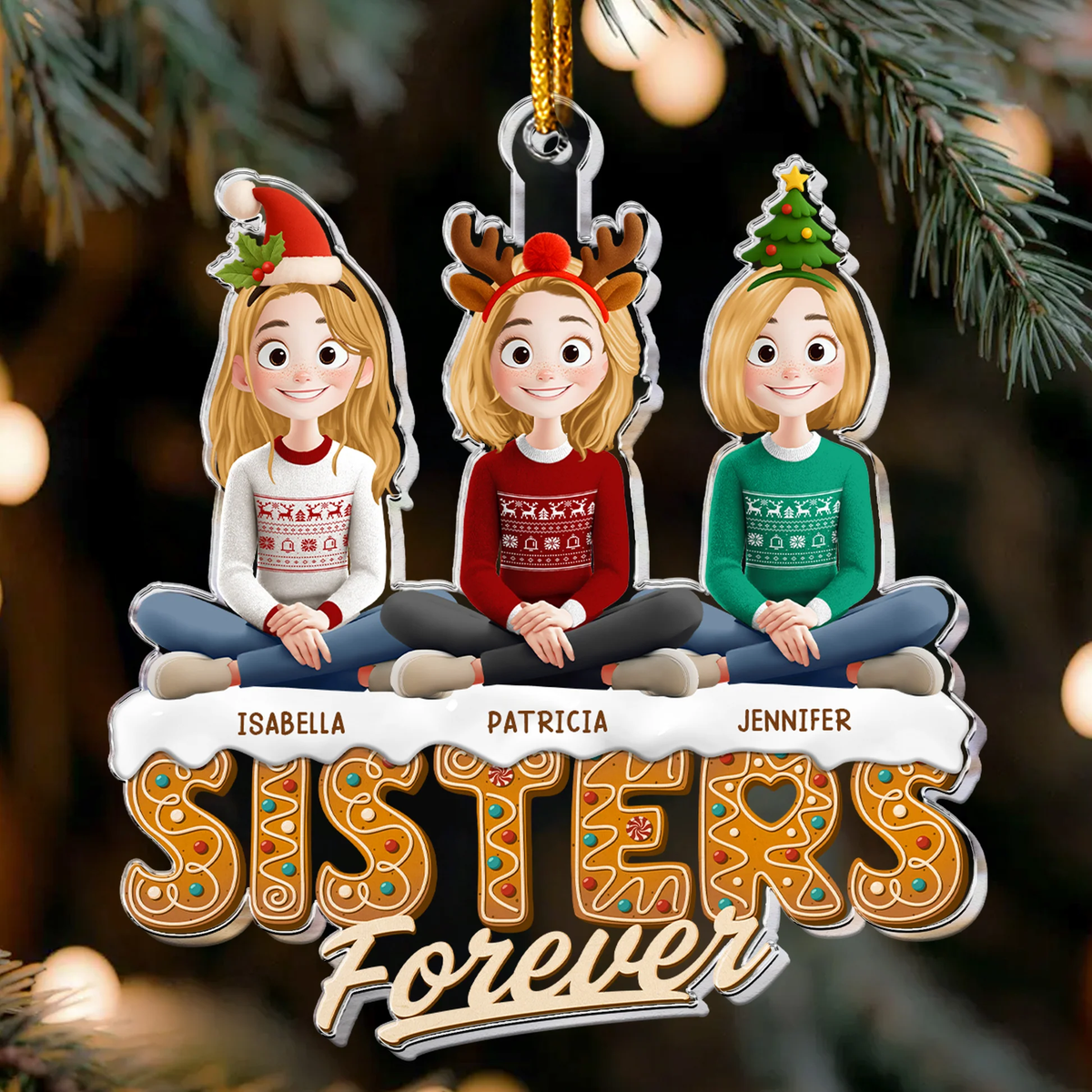 Christmas Sisters Forever Ornament | Cute Holiday Design, Heartwarming Tree Decor, Perfect Gift for Sisters