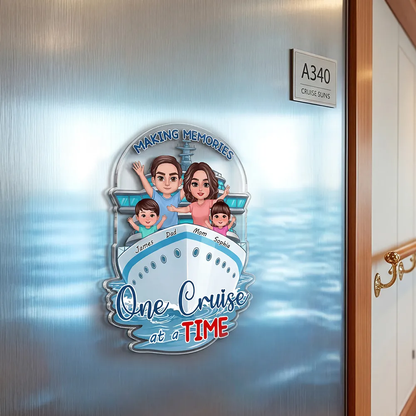 Personalized Acrylic Magnet Cruise Ship Family Waving Door Decor Making Memories One Cruise at a Time Unique Gift