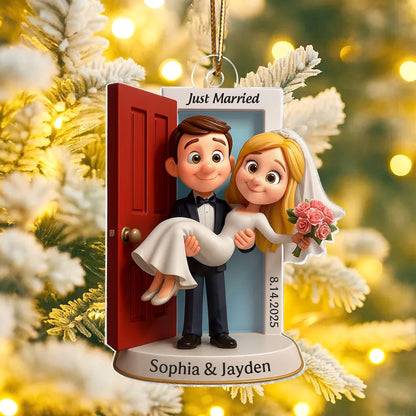 Just Married Acrylic Ornament, Groom Carrying Bride Design, Wedding Keepsake Gift