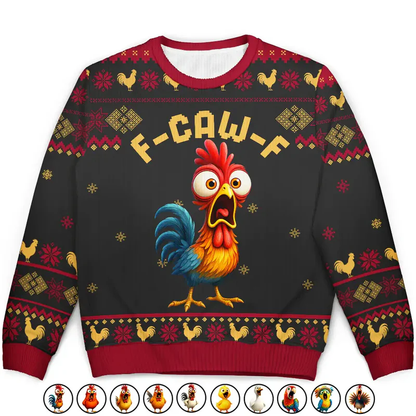 Sweatshirt with Hilarious Rooster Graphic, Ugly Sweater Vibes for Christmas, a unique gift for friends or coworkers