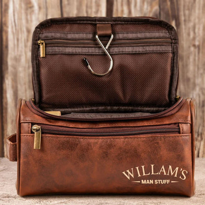 Personalized Leather Toiletry Bag, Thoughtful Travel Keepsake, Creative Gift for Husband or Dad