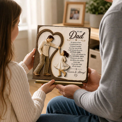 Personalized 2-Layer Wooden Plaque for Dad, Father & Daughter Holding Hands, Unique Gift From Daughter