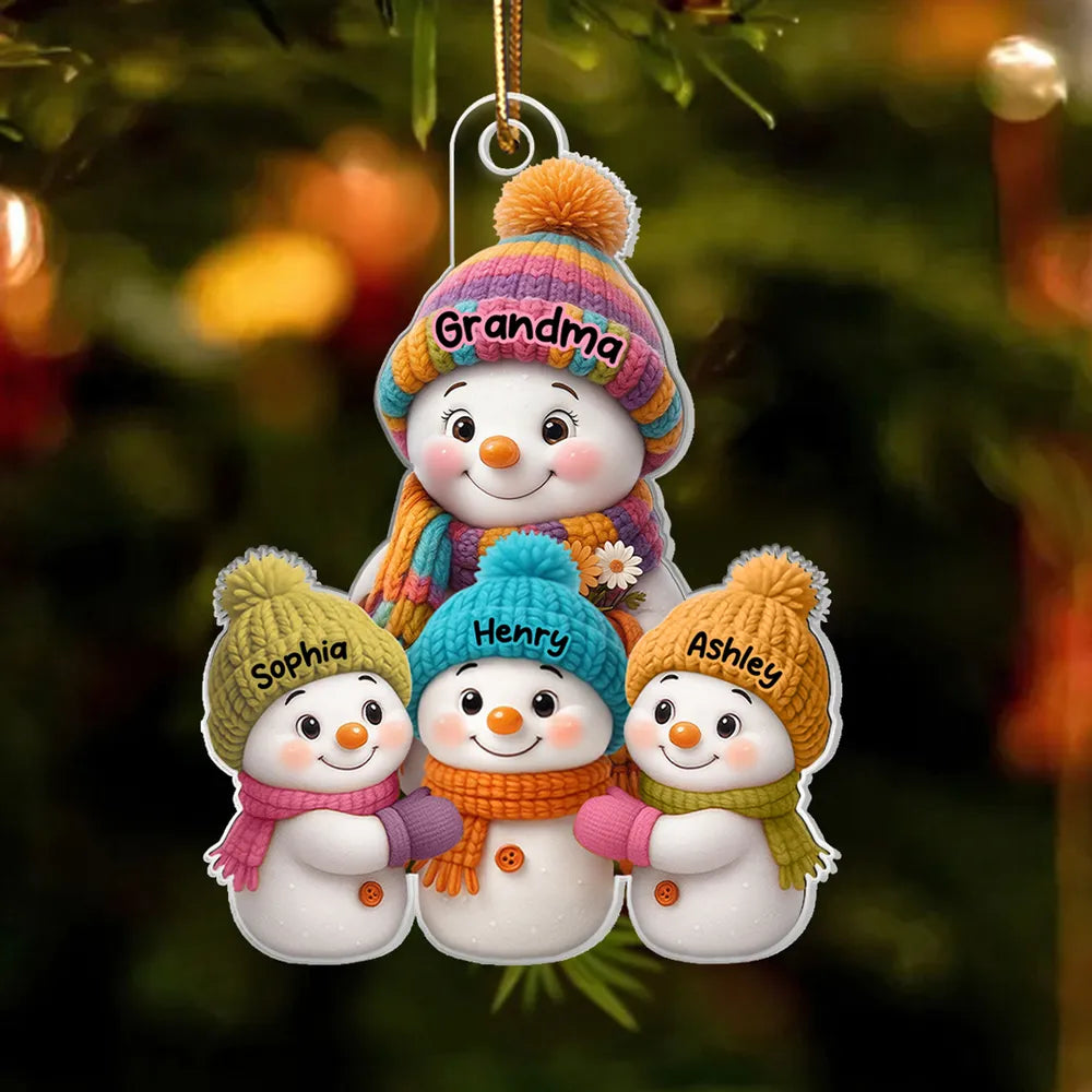 Christmas Snowman Family Ornament with Knit Accents, Perfect Gift