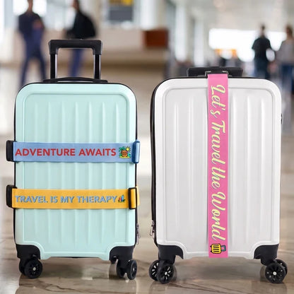 Personalized Standard Buckle Luggage Strap, Adventure Awaits Design, Unique Gift for Travelers