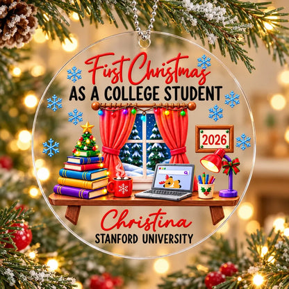 Personalized First Christmas as a College Student Acrylic Ornament, Colorful Study Nook Keepsake, Creative Gift for Students
