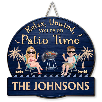 Personalized Wooden Patio Sign, Relax and Unwind Theme, Family Gift