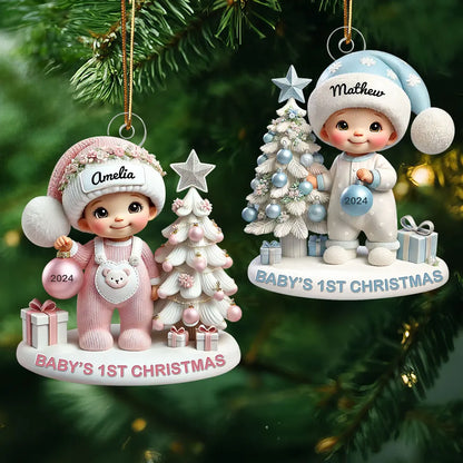 Personalized Acrylic Ornament for Baby's First Christmas – Cute Pastel Tree Design, Keepsake Holiday Decor & Unique New Baby Gift