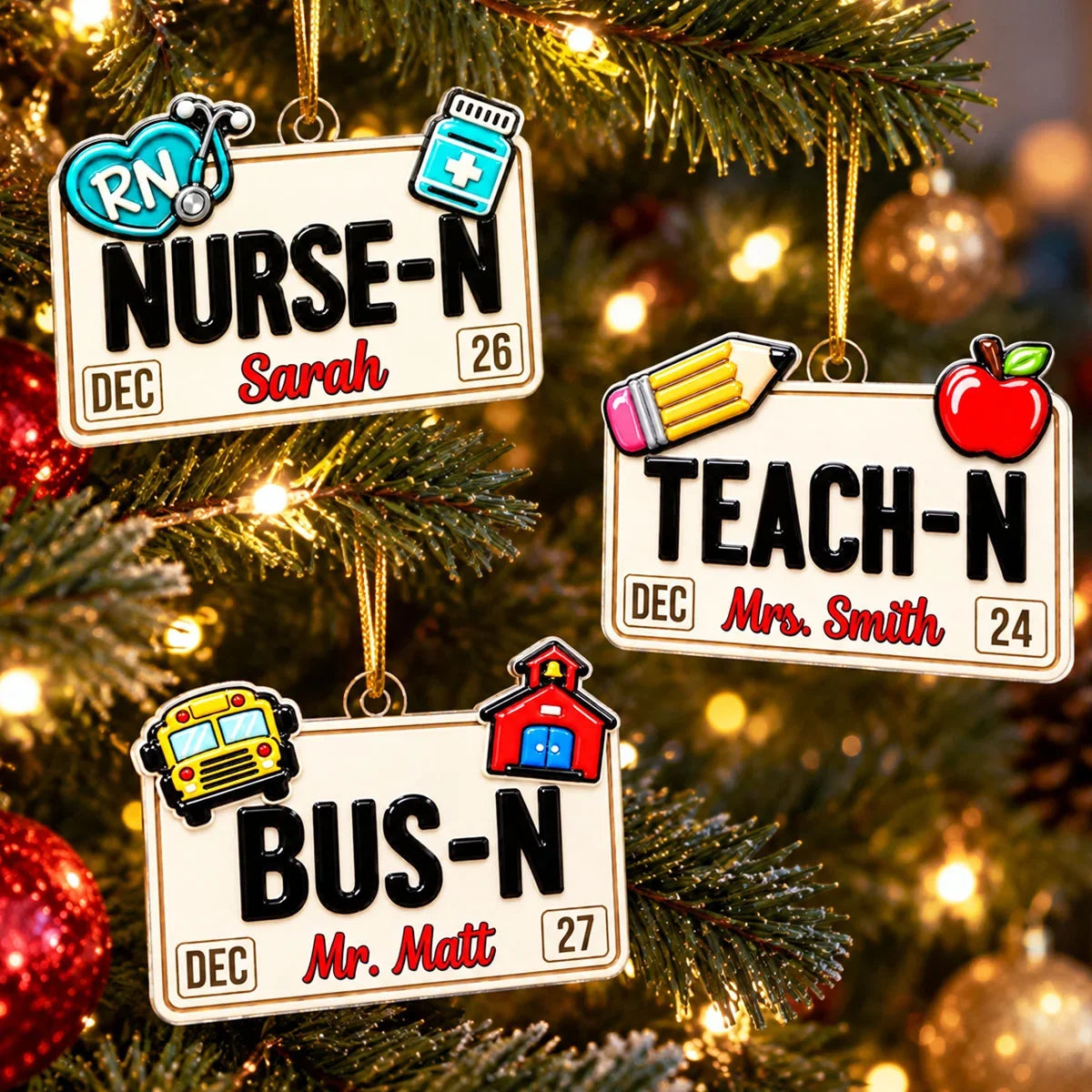 Personalized Acrylic Ornament, Colorful Career Keepsake for Nurses Teachers & Bus Drivers, Creative Christmas Gift