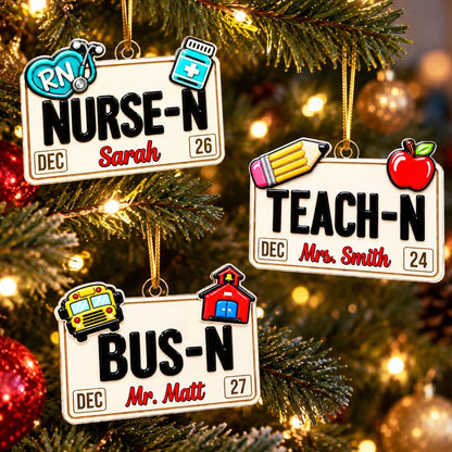 Personalized Acrylic Ornament, Colorful Career Keepsake for Nurses Teachers & Bus Drivers, Creative Christmas Gift