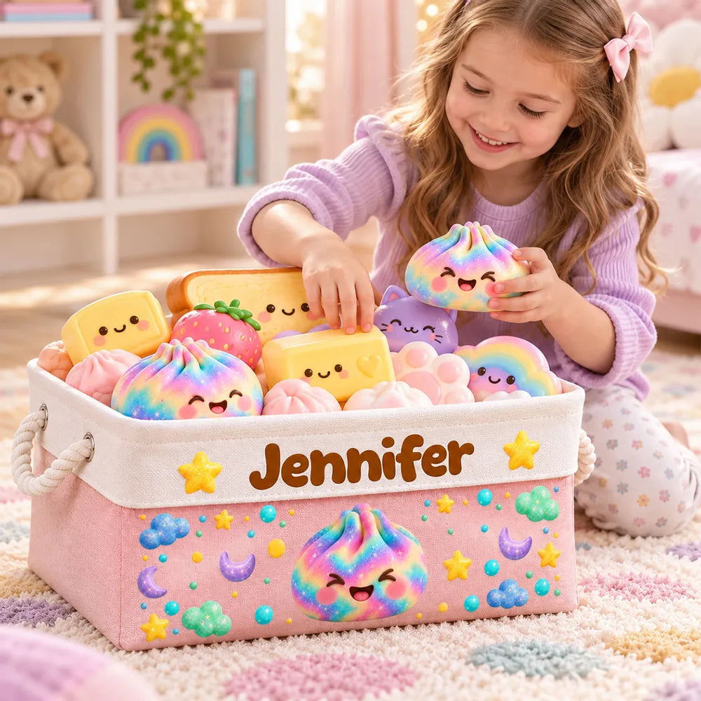 Personalized Cotton Linen Rope Basket, Cute Dreamland Design for a Girl's Bedroom, Unique Gift for Daughter