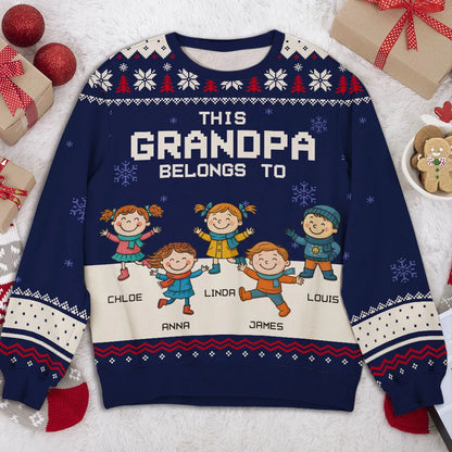 Printed Sweatshirt with Festive Snowflakes & Playful Grandkids Art, Cozy Holiday Wear, a Unique Gift for Grandpa