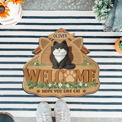 Personalized Shaped Doormat with Cat and Paw Print Welcome Home Gift for Cat Lovers, Cute Entryway Decor