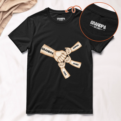 Dual Print Classic Tee Personalized Grandpa Fist Bump Design - A Sweet Family Bond Gift for Grandpa and Grandkids