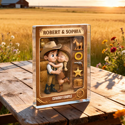 Cowboy Couple Rectangle Acrylic Block Plaque, Western Hugging Couple Keepsake, Unique Gift for Couples for Anniversary