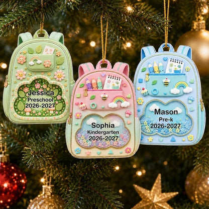 Personalized Acrylic Ornament, Pastel School Backpack Hanging on a Christmas Tree, Unique Gift for Kids and Parents