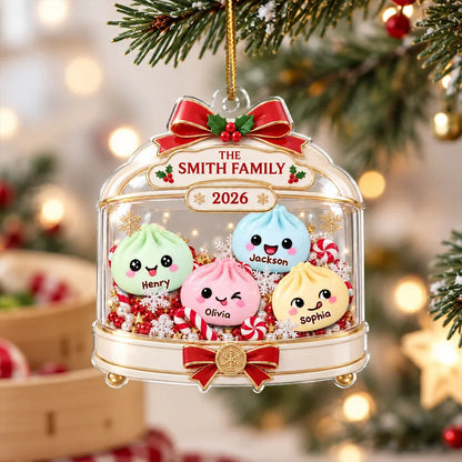 Personalized Acrylic Ornament, Cute Dumpling Family Snow Globe for Christmas Tree Decor, Unique Gift for Families