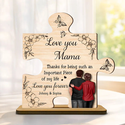 2-Layer Wooden Plaque Puzzle Piece Gift for Mom, Love You Mama Design, Warm Floral Butterfly Decor, Unique Thank You Gift