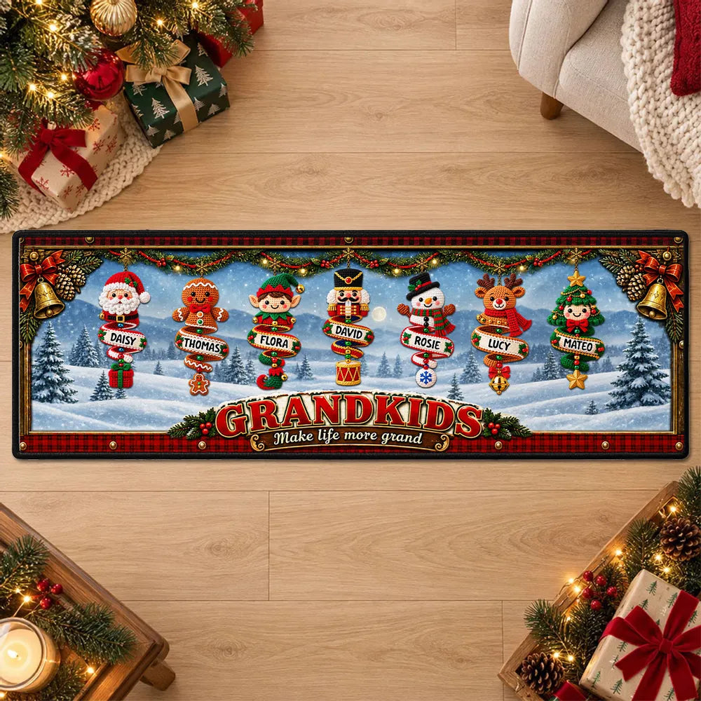 Grandkids Make Life More Grand Personalized Premium Doormat, Festive Snowy Entryway Decor, Creative Gift for Grandparents