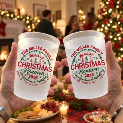 Custom Frosted Plastic Cup, Cozy Tree-Lit Family Gathering, Creative Christmas Gift