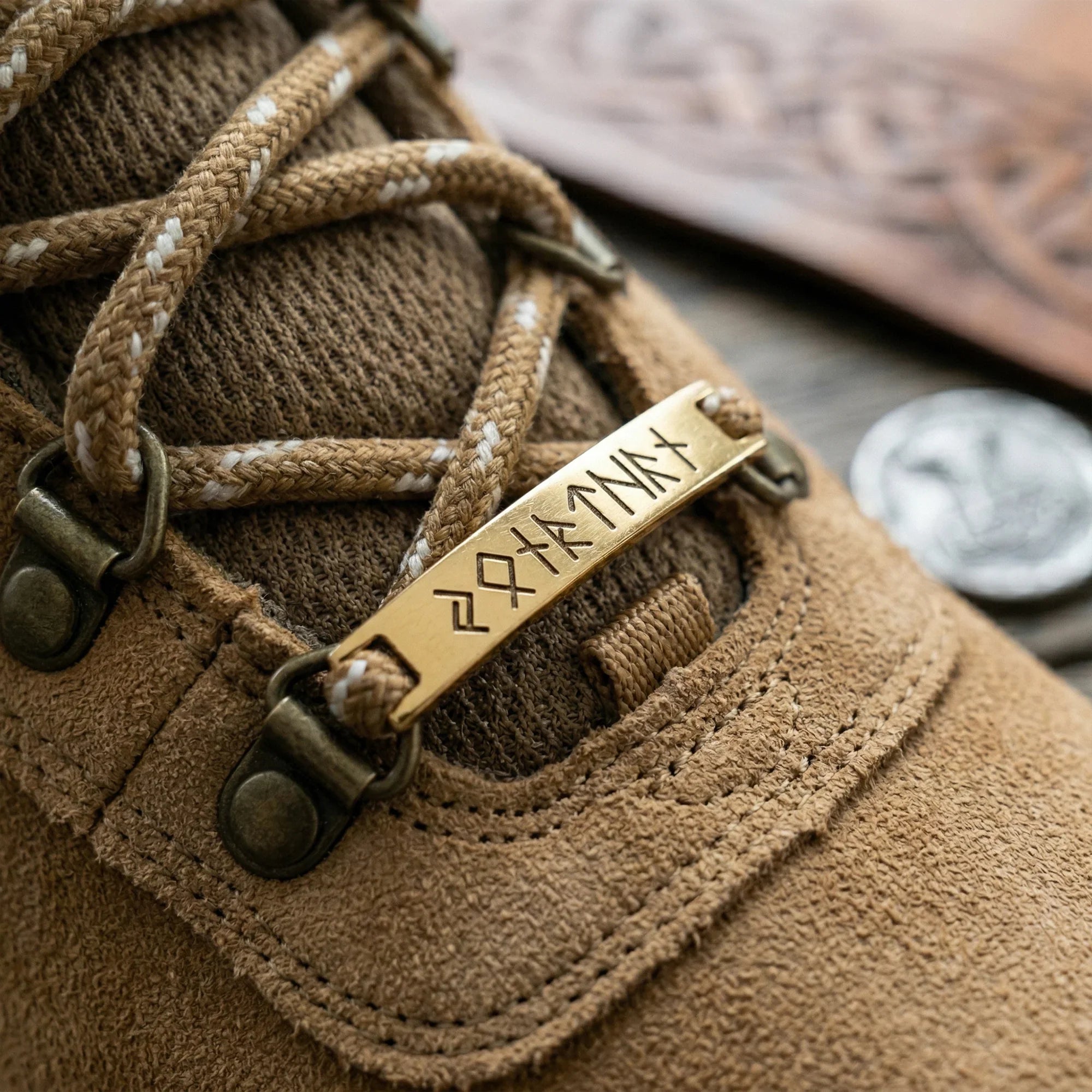 Personalized Stainless Steel Shoe Tag with Rune Style, Rustic Brown Hi ...