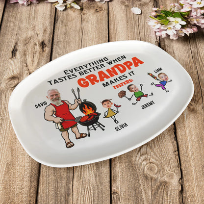 Personalized Grilling Plate for Grandpa, Funny BBQ Cartoon, Unique Creative Gift for Family Cookouts