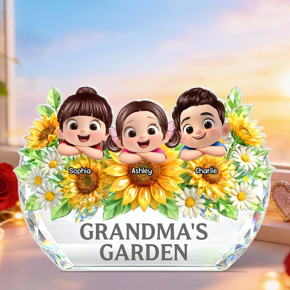 Personalized Shaped Acrylic Block Plaque Grandma's Garden Sunflower Decor - Unique Gift for Grandma, Sweet Keepsake