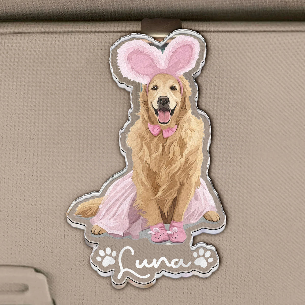 Acrylic Car Visor Clip With Custom Pet Portrait, Cute Car Accessory, Creative Gift for Pet Owners