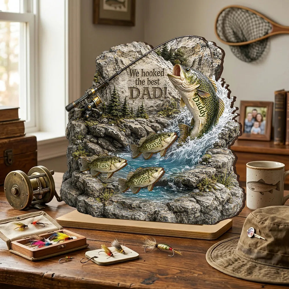 We Hooked the Best Dad 2-Layer Wooden Plaque, Creative Custom Gift from Kids