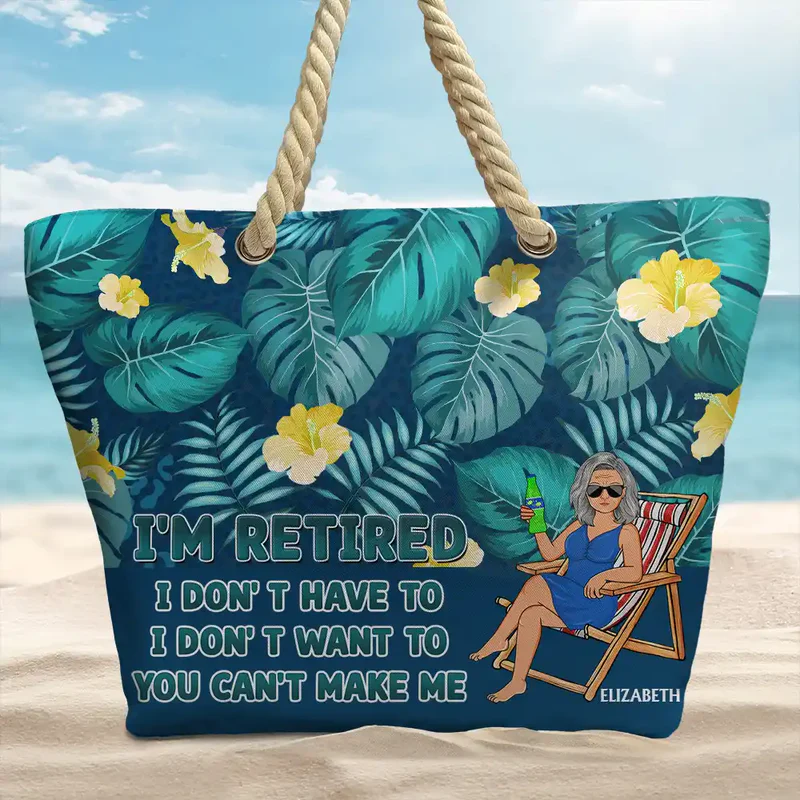 Rope Handle Canvas Bag Personalized with Funny I'm Retired Saying Beach Chair Vibes A Unique Gift for Retirees