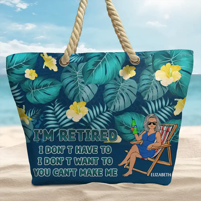 Rope Handle Canvas Bag Personalized with Funny I'm Retired Saying Beach Chair Vibes A Unique Gift for Retirees