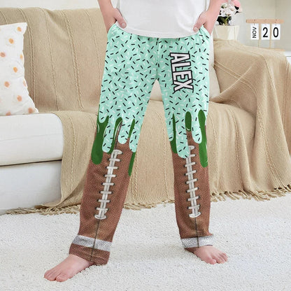 Personalized Printed Lounge Pants with Ice Cream Drip Sports Art, Unique Gift for Young Athletes