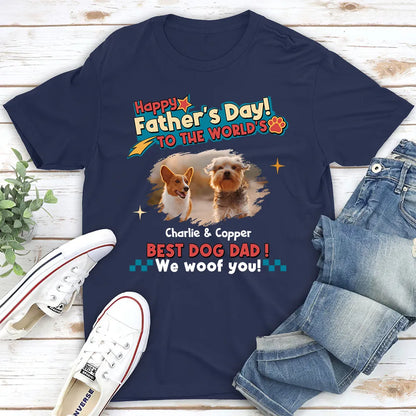 Classic Tee for Dog Dad, Custom Pet Photo Shirt with I Woof You, Creative Gift with Playful Colors