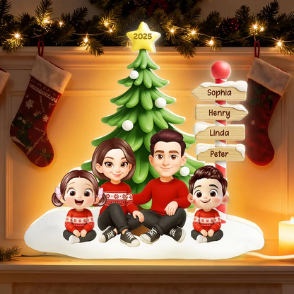 Acrylic Light Box, Custom Family & Pets under Christmas Tree, Soft Warm Glow Décor, a Unique Gift for Mom & Dad