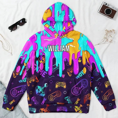 Personalized Youth Printed Hoodie, Colorful Gaming Art for Young Gamers, Unique Gift for a Son