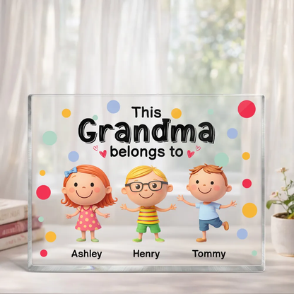 Personalized Rectangle Acrylic Block Plaque 'This Nanny Belongs To' Cute Grandkids Desk Decor - Unique Gift for Grandma