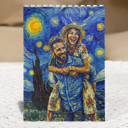 Van Gogh Inspired Personalized Building Brick Puzzle, Custom Couple Photo Creative Gift