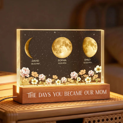 The Days You Became Our Mom Block LED Light Plaque, Custom Night Light for Bedroom or Office Desk, Meaningful Gift